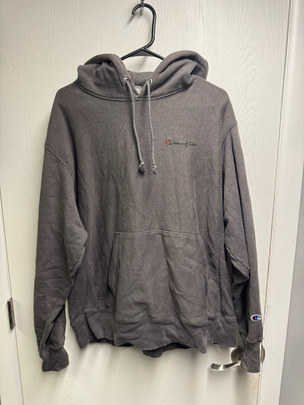 Champion Men’s Charcoal Gray Pullover Hoodie with Embroidered Logo